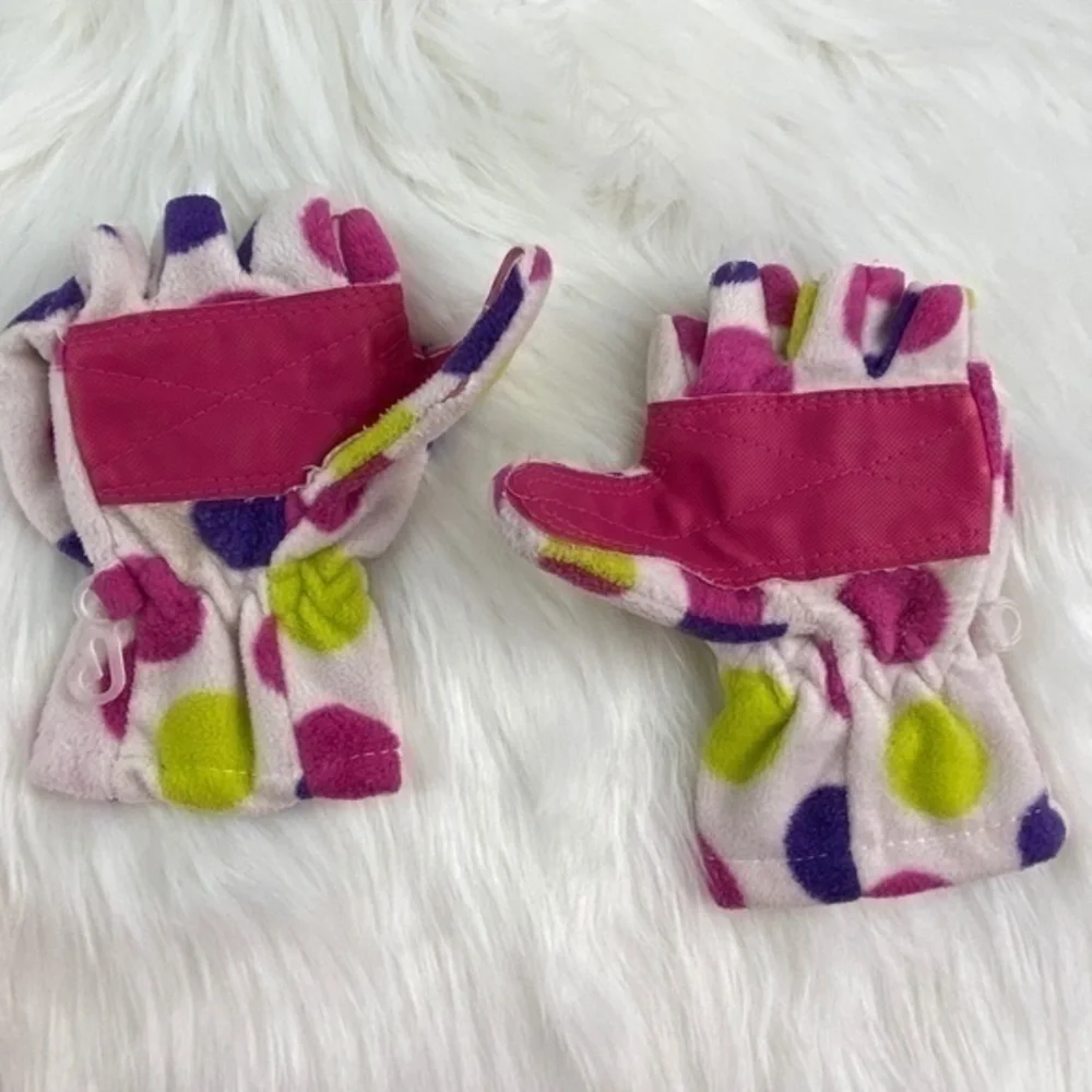 Falls Creek Hat and Mittens Winter Girls Polka Dot Soft Warm Fleece
